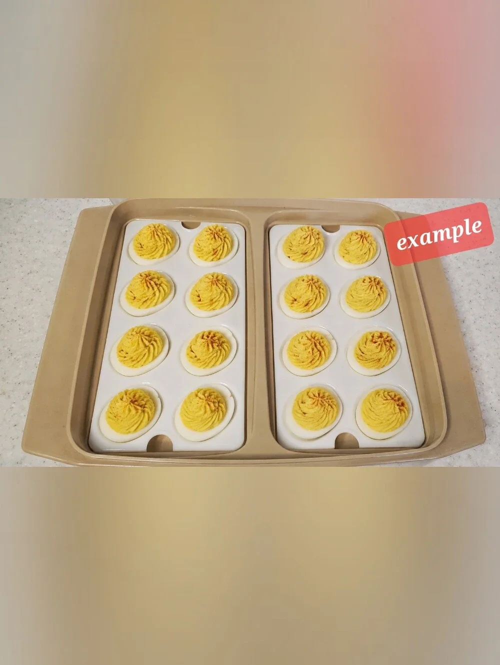 Vintage Tupperware Deviled Egg Carrier Holder 16 Egg Harvest Gold Taupe w/ Lid